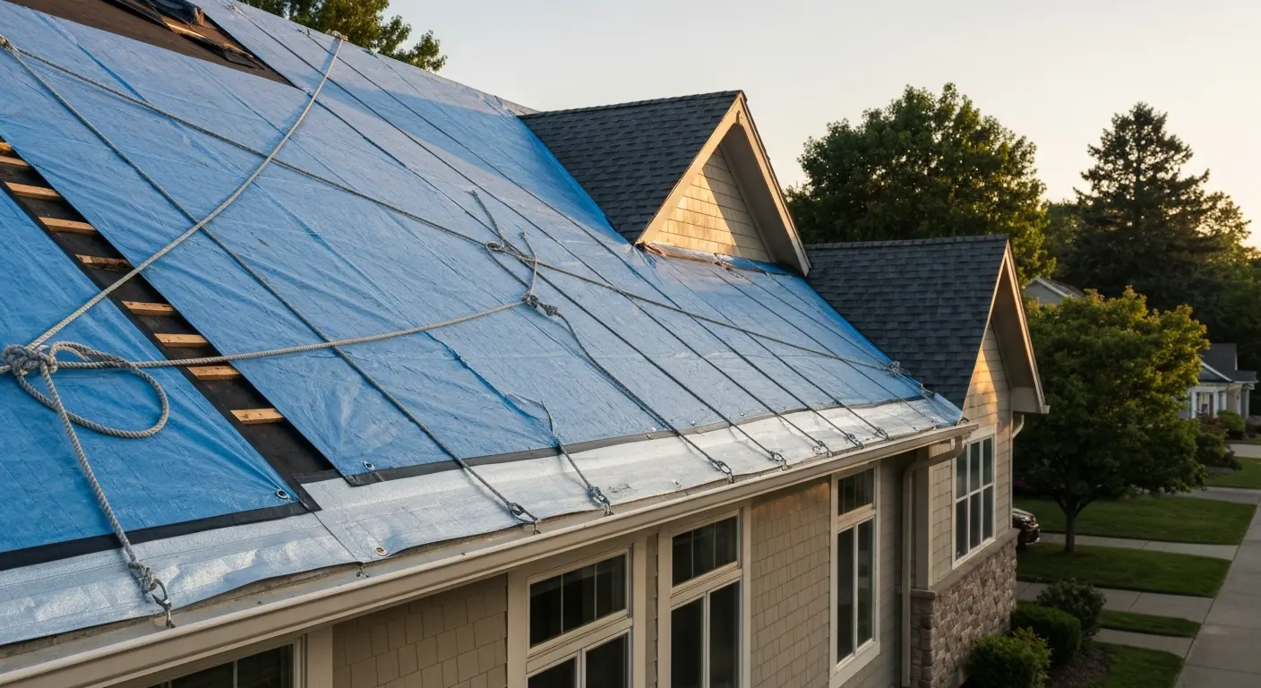 Emergency roof tarping after storm