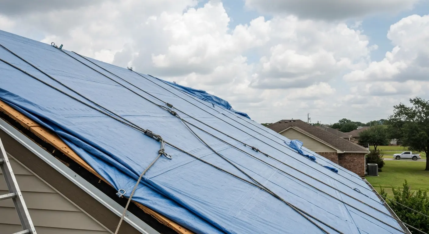 Emergency roof tarping after storm damage