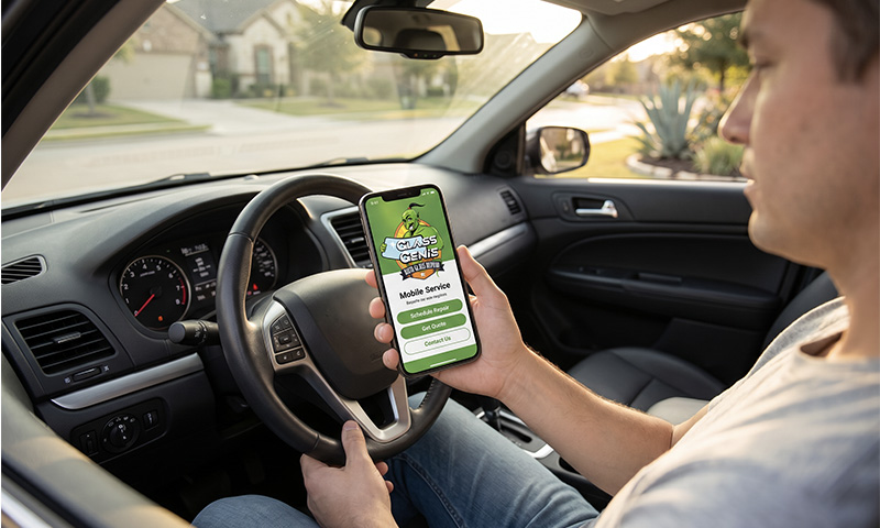 Customer booking a windshield replacement appointment with Glass Genie