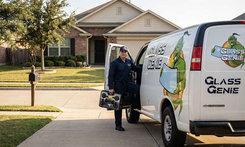 Glass Genie technician installing a new OEM windshield on-site