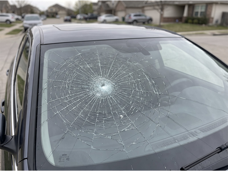 Cracked windshield before repair — Glass Genie DFW job