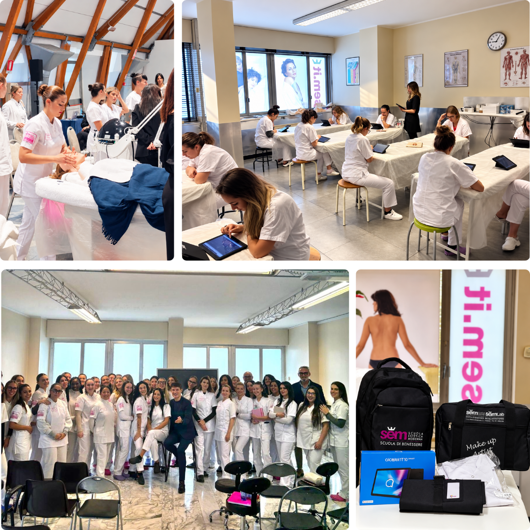 Allieva impegnata in un trattamento viso durante la formazione estetica