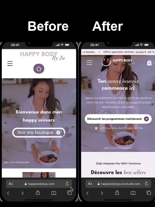 Before and after sales page rebuild — Happy Body by Ju