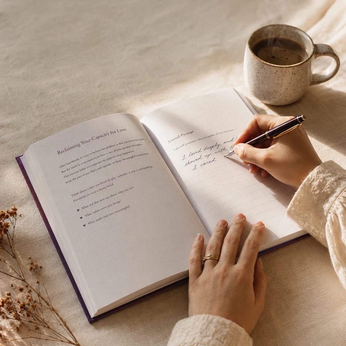 An open journal with a reflective prompt