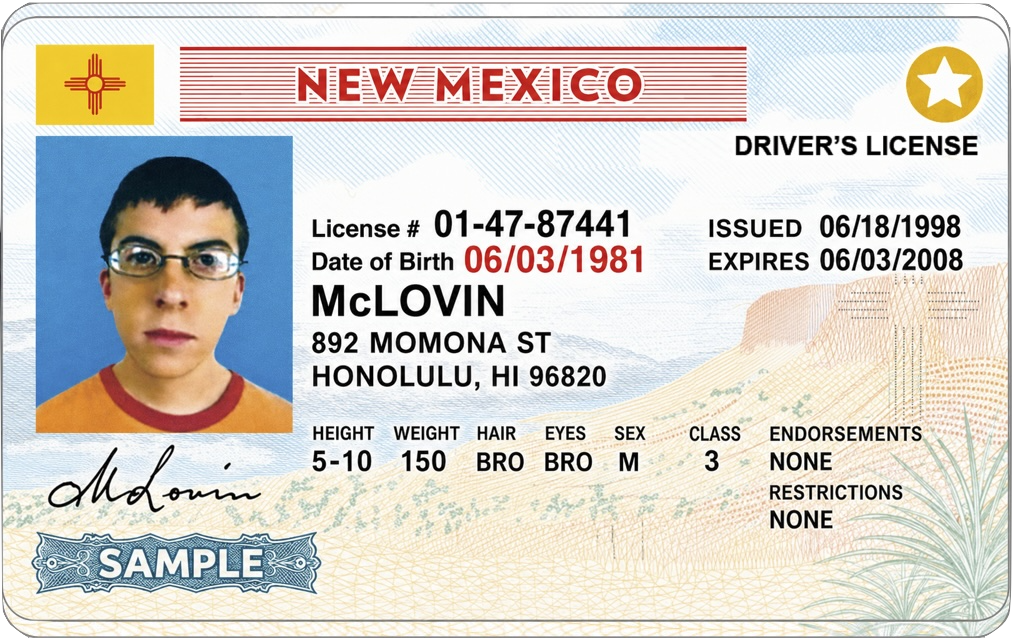 New Mexico driver license example