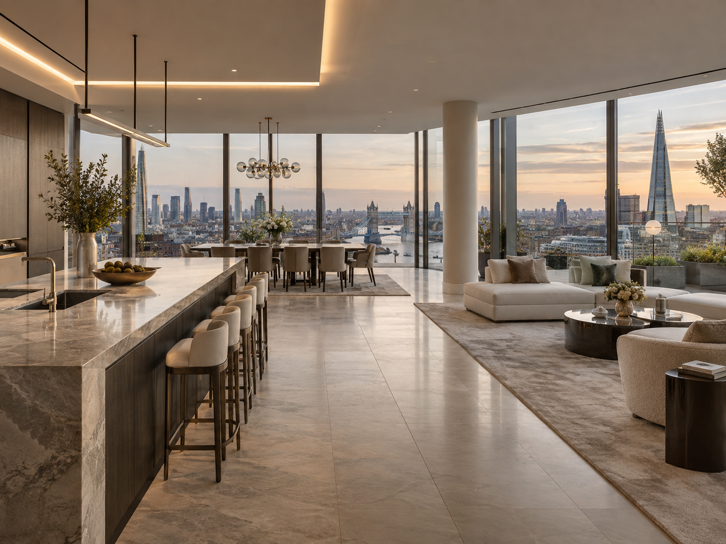 Luxury penthouse dining and living space