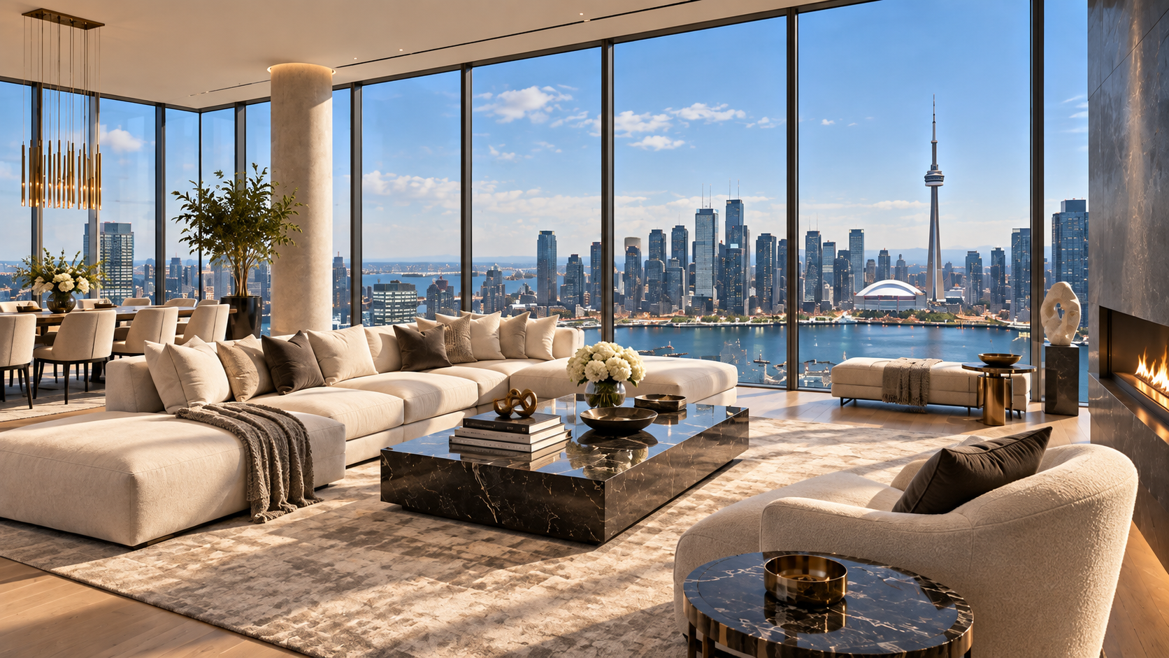 Toronto waterfront skyline viewed from a luxury residence