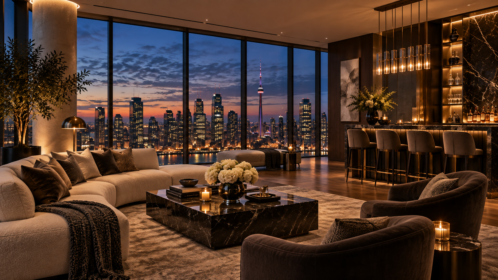 Luxury penthouse dining and living space