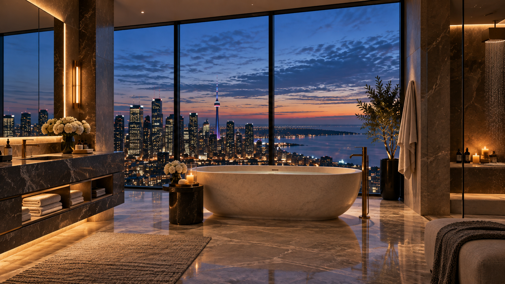 Toronto skyline viewed from an elevated residence