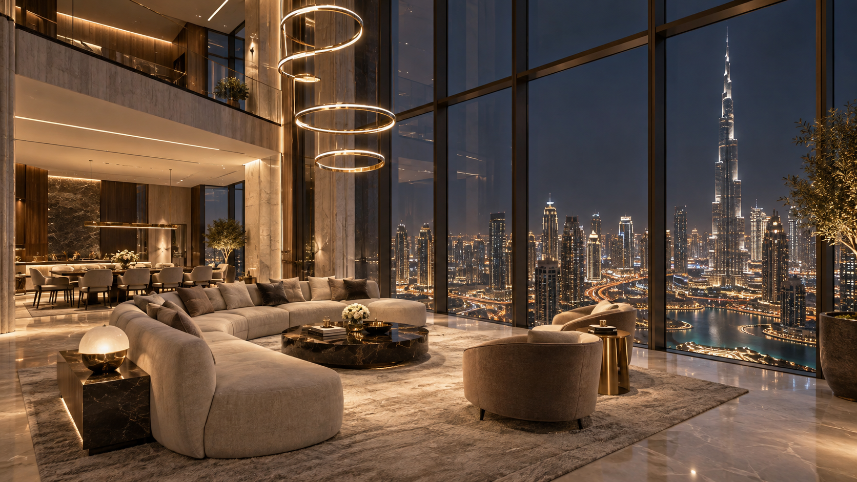 Contemporary luxury penthouse interior overlooking the city
