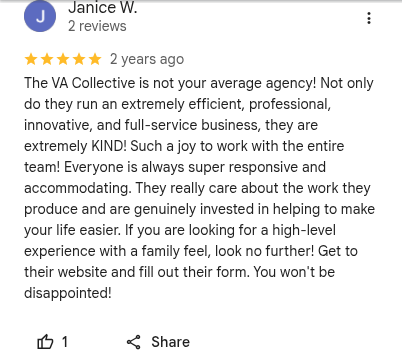 Five-star Google review from Janice W.