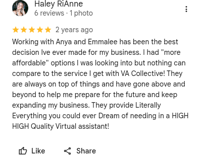 Five-star Google review from Haley RiAnne