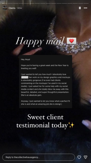 Instagram story: a client’s thank-you note