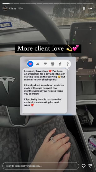 Instagram story: client message about content support