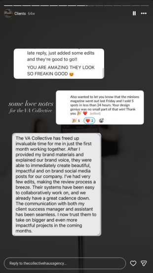 Instagram story: client love notes