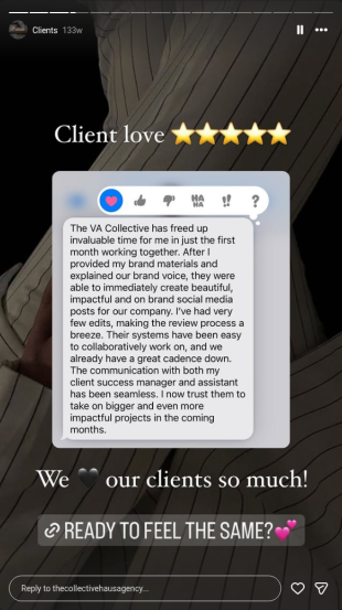 Instagram story: Jessie Harden’s client note