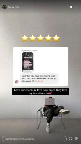 Instagram story: five-star client message