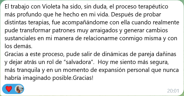 Mensaje real de una clienta tras el proceso