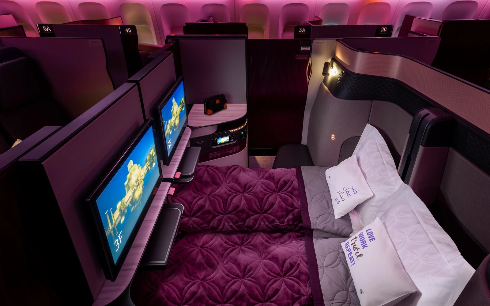 Qatar Airways Qsuite business class with a double bed