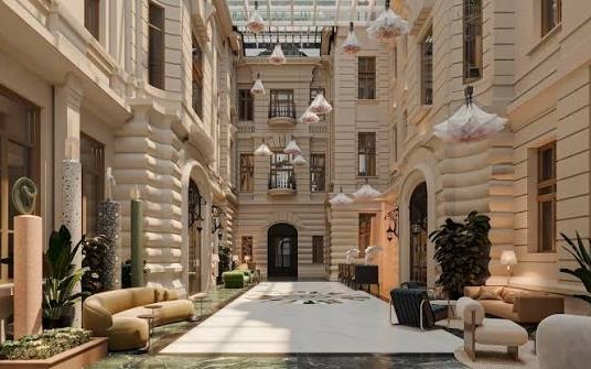 Luxury hotel courtyard