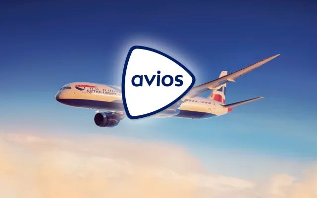 British Airways plane with the Avios logo