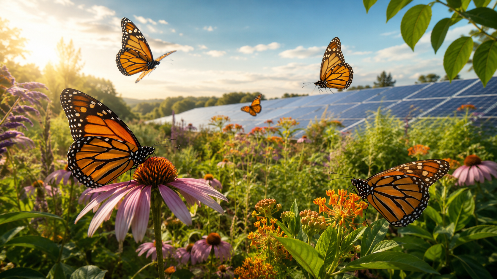Butterfly resting on a flower in a restored habitat