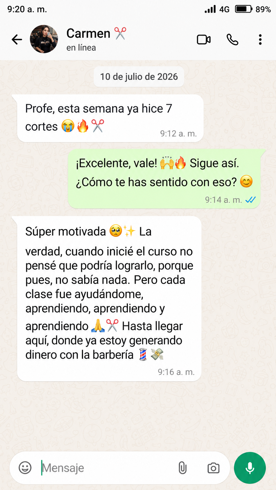Captura testimonio de alumno BarberPro Online