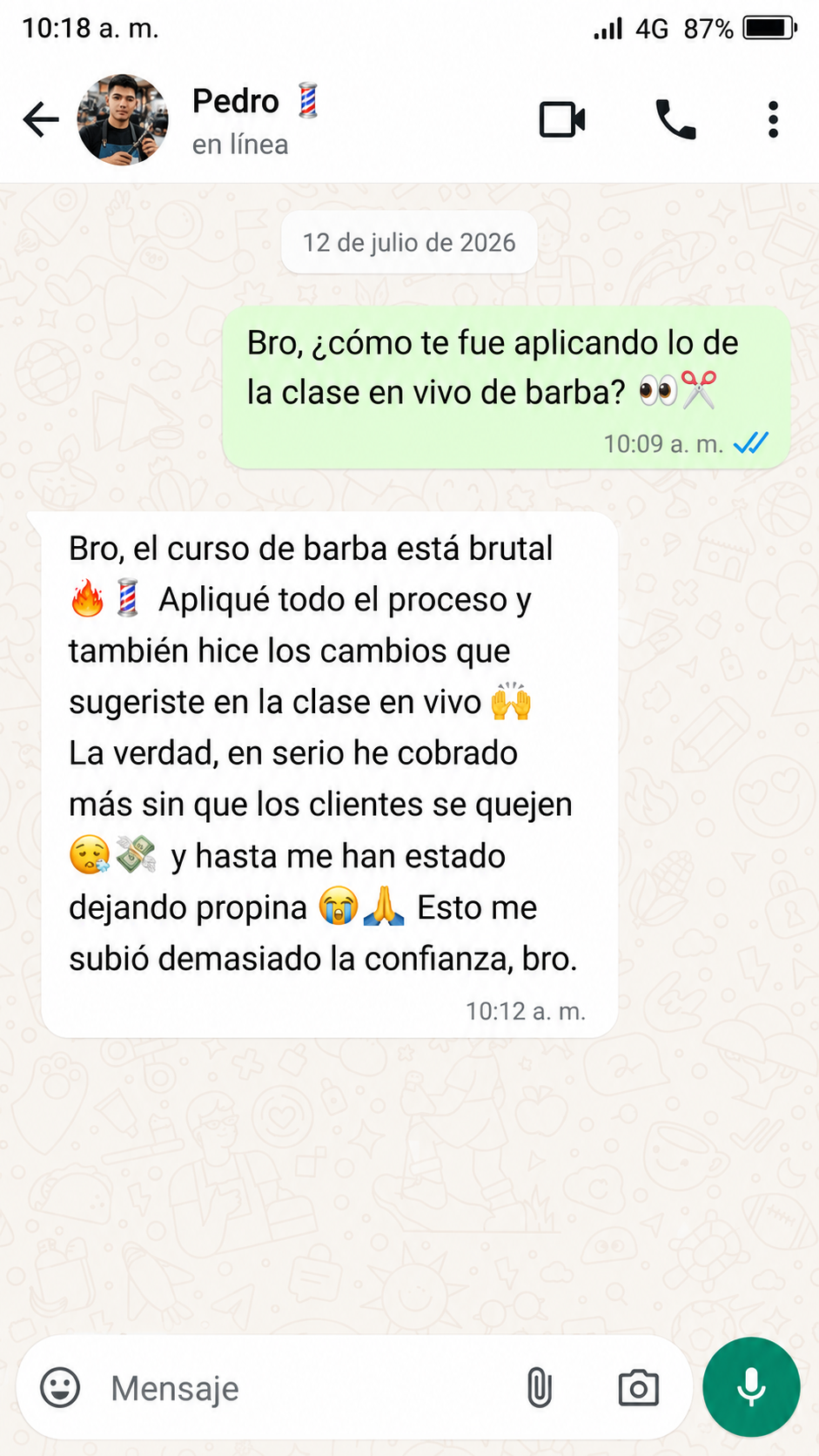 Captura testimonio de alumno BarberPro Online