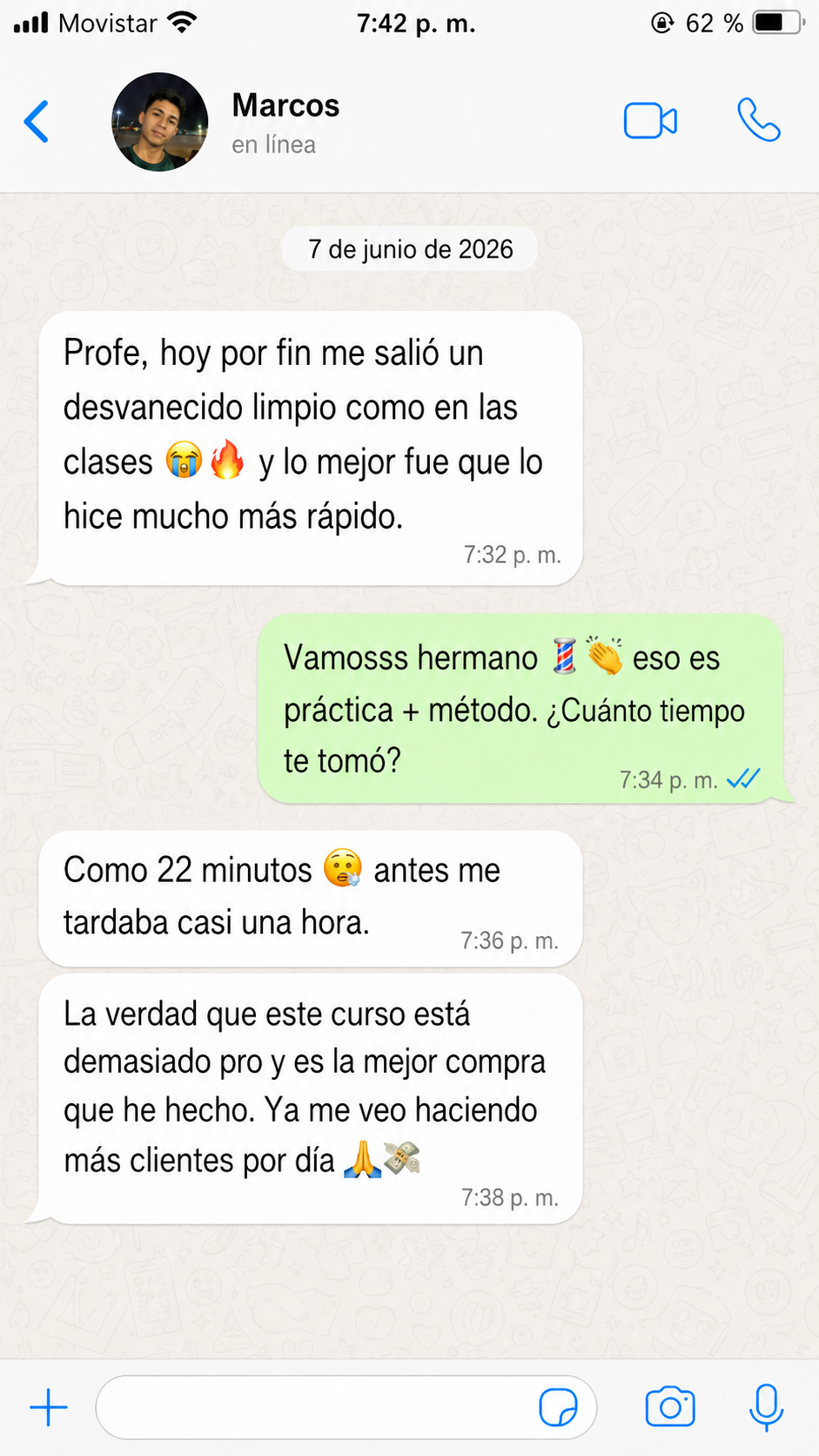 Captura testimonio de alumno BarberPro Online