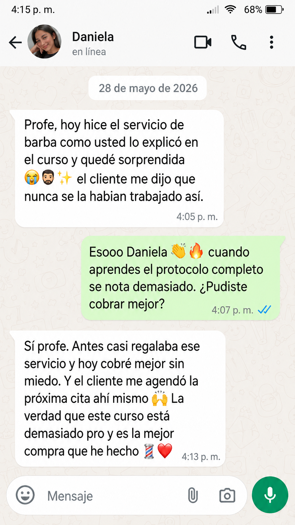 Captura testimonio de alumno BarberPro Online