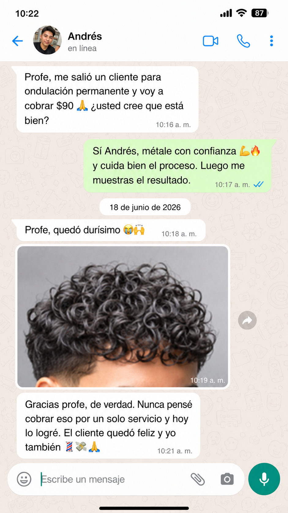 Captura testimonio de alumno BarberPro Online