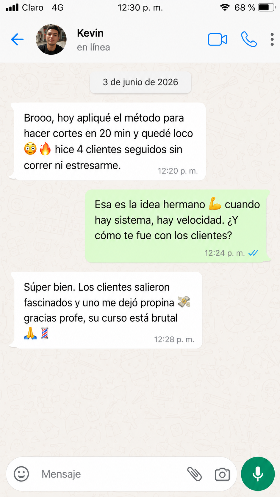 Captura testimonio de alumno BarberPro Online