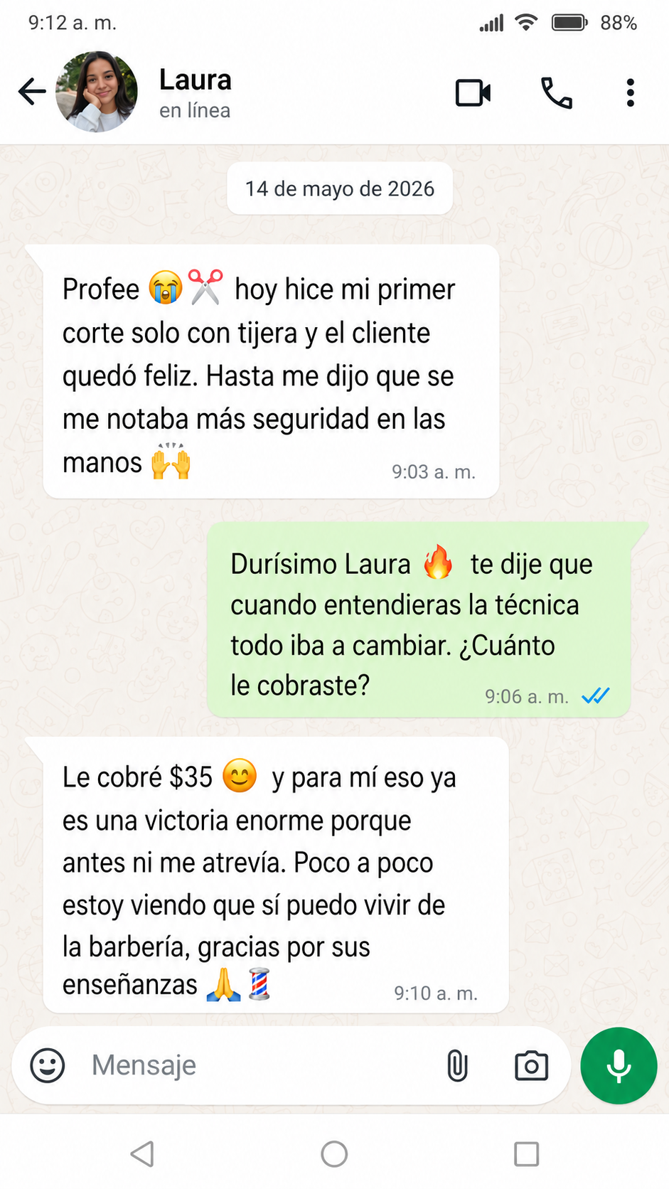 Captura testimonio de alumno BarberPro Online
