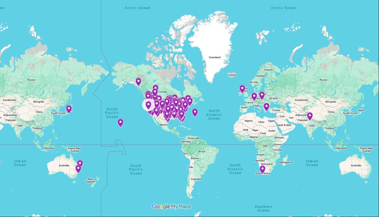 MMT member map showing therapists worldwide