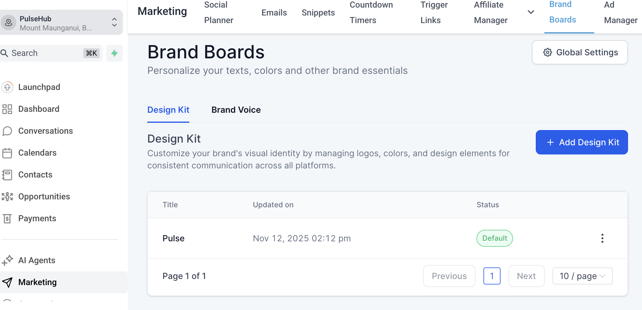 Brand Board Setup In Pulsehub