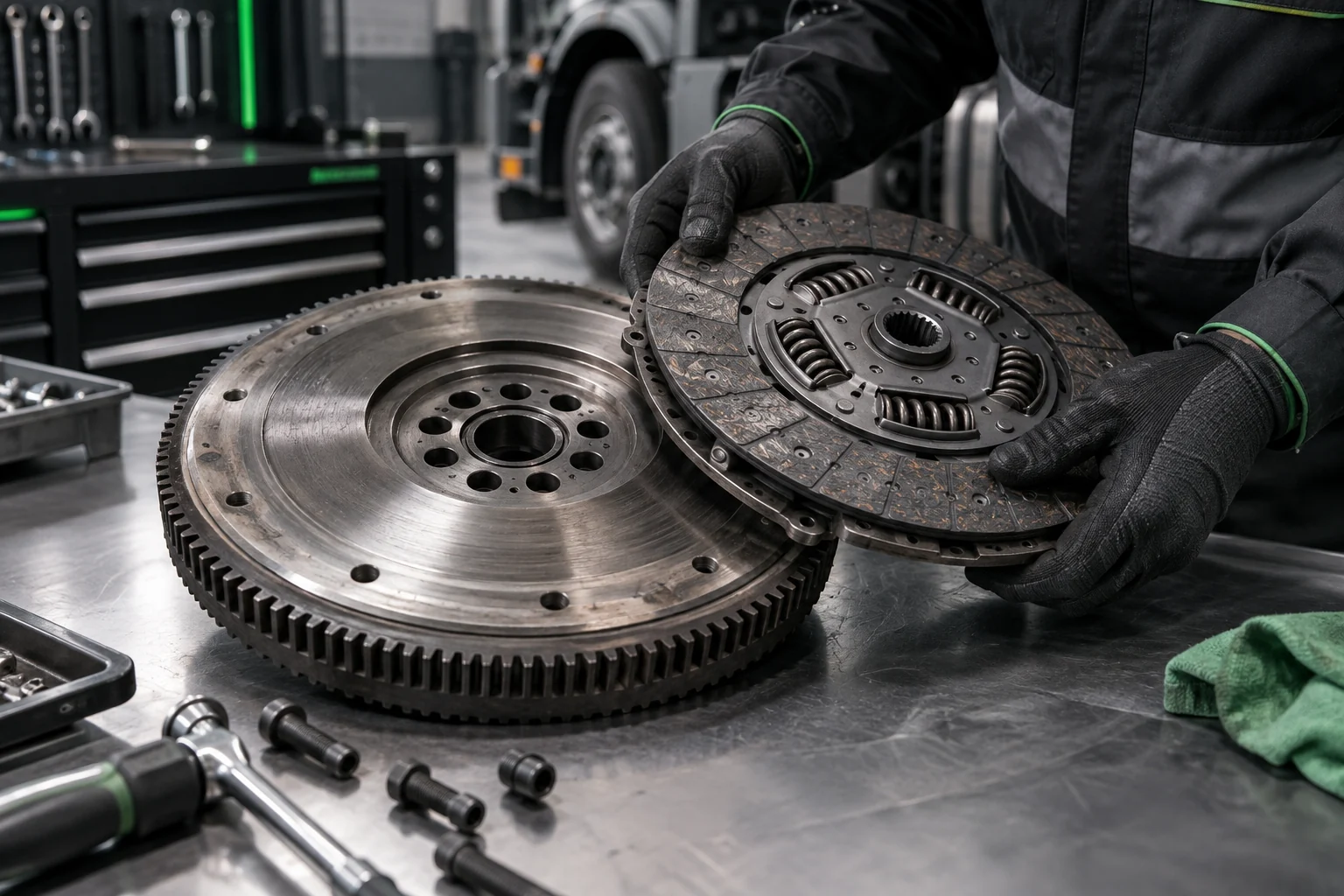 Diesel flywheel and clutch assembly inspection