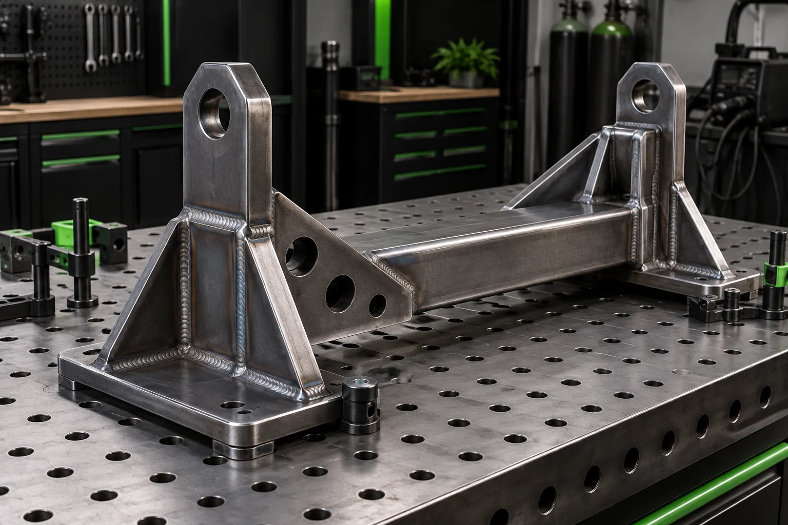 Finished custom steel fabrication with clean welds