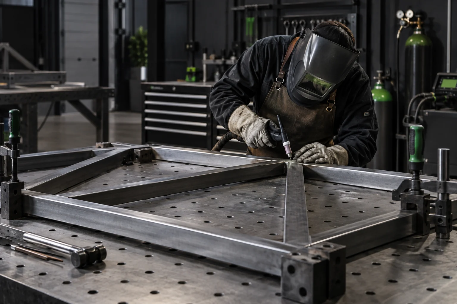 Welder preparing a custom metal project
