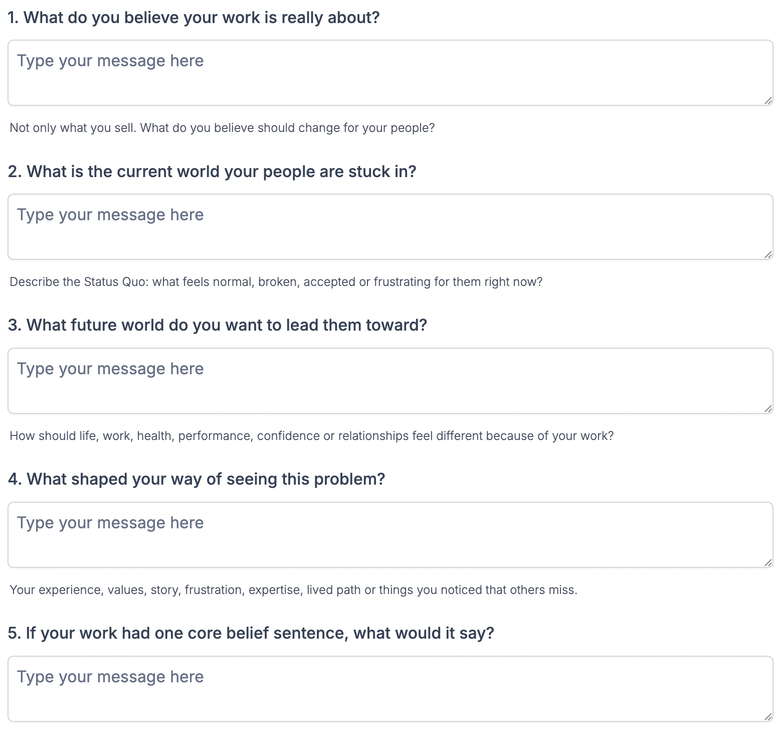 Client intake form screenshot