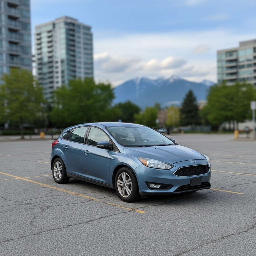 Reliable used hatchback parked in a Canadian city lot at soft daylight