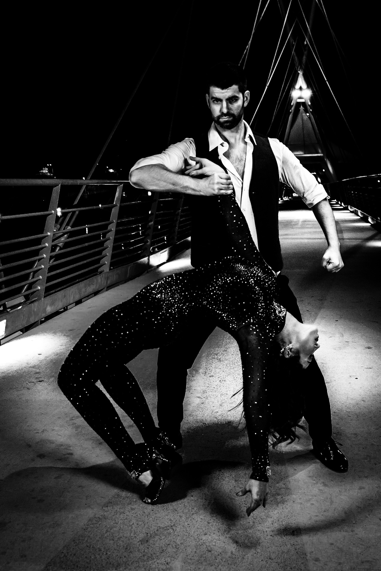 Black and white professional dance portrait of Brandon and Skye