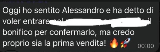 Prima vendita confermata