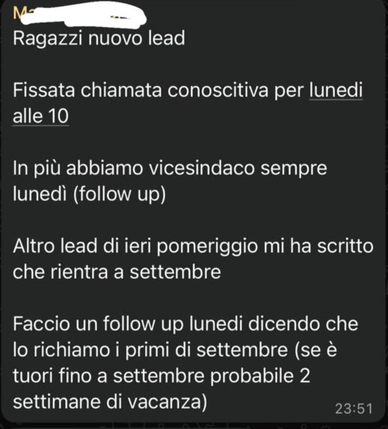 Nuovo contatto a Ferragosto