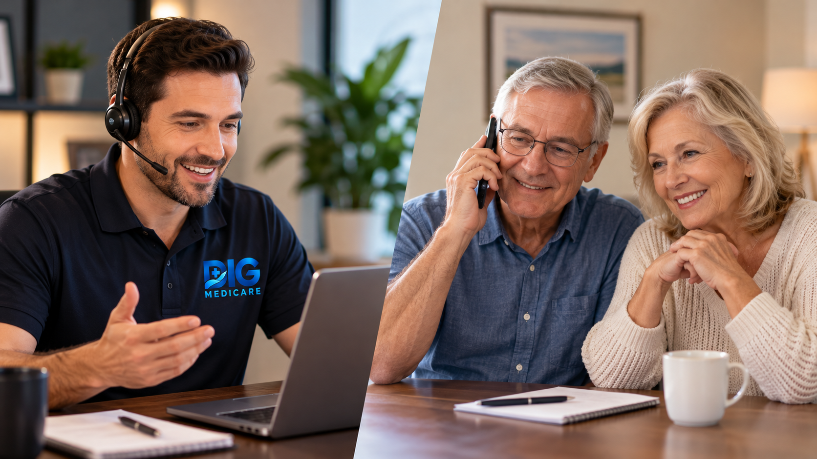 A DIG Medicare advisor talking on a call with a couple at home