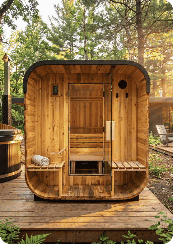 Private treehouse sauna surrounded by trees