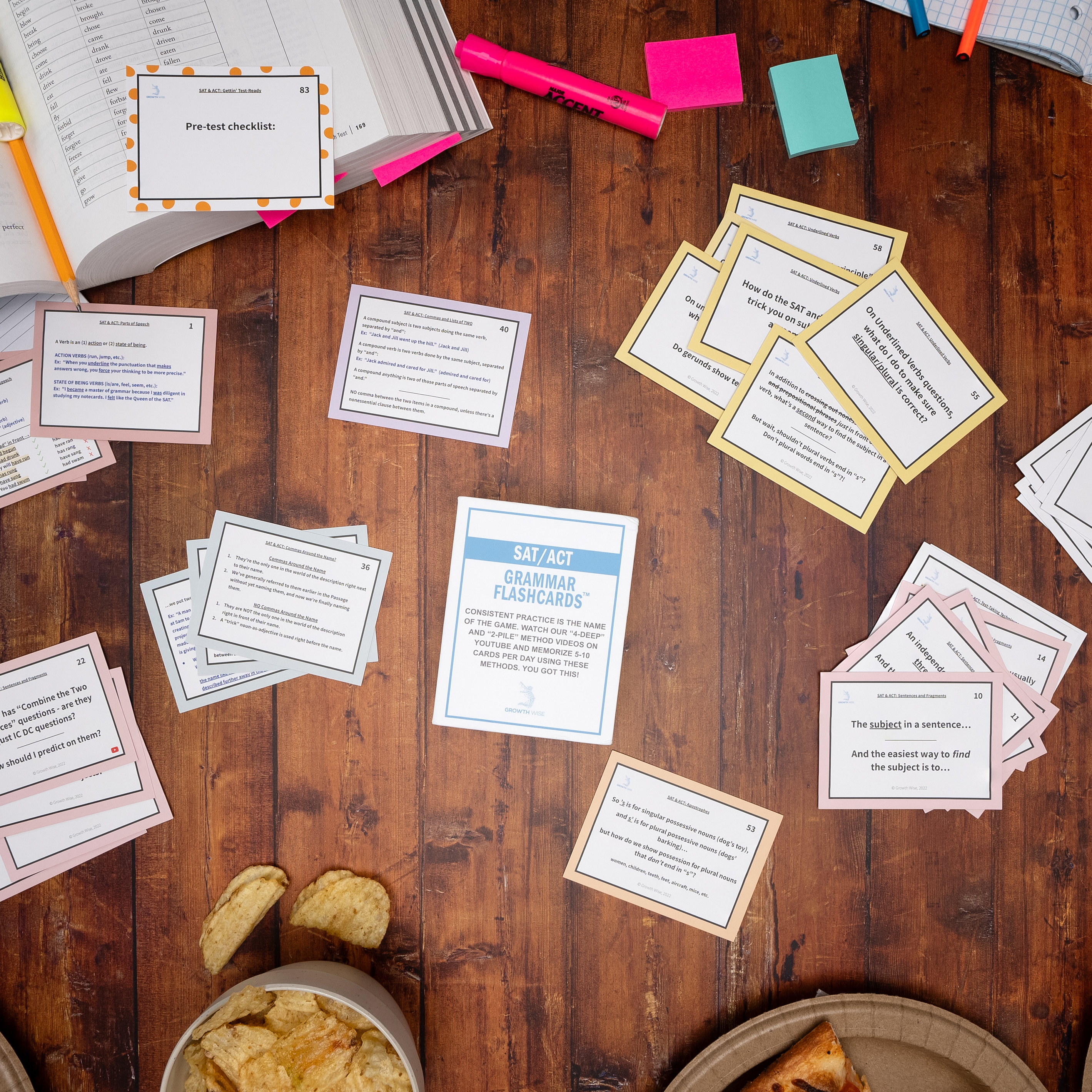 SAT-ACT Grammar Flashcards, 90 color-coded cards