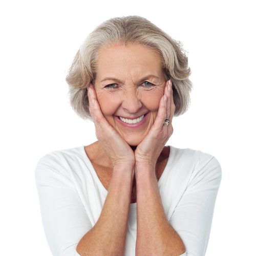 A patient wearing Premium dentures