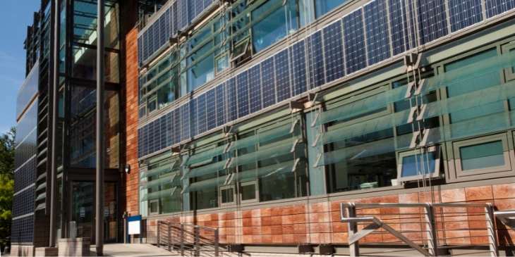 An office with solar panels installed on its walls An office with solar panels installed on its walls
