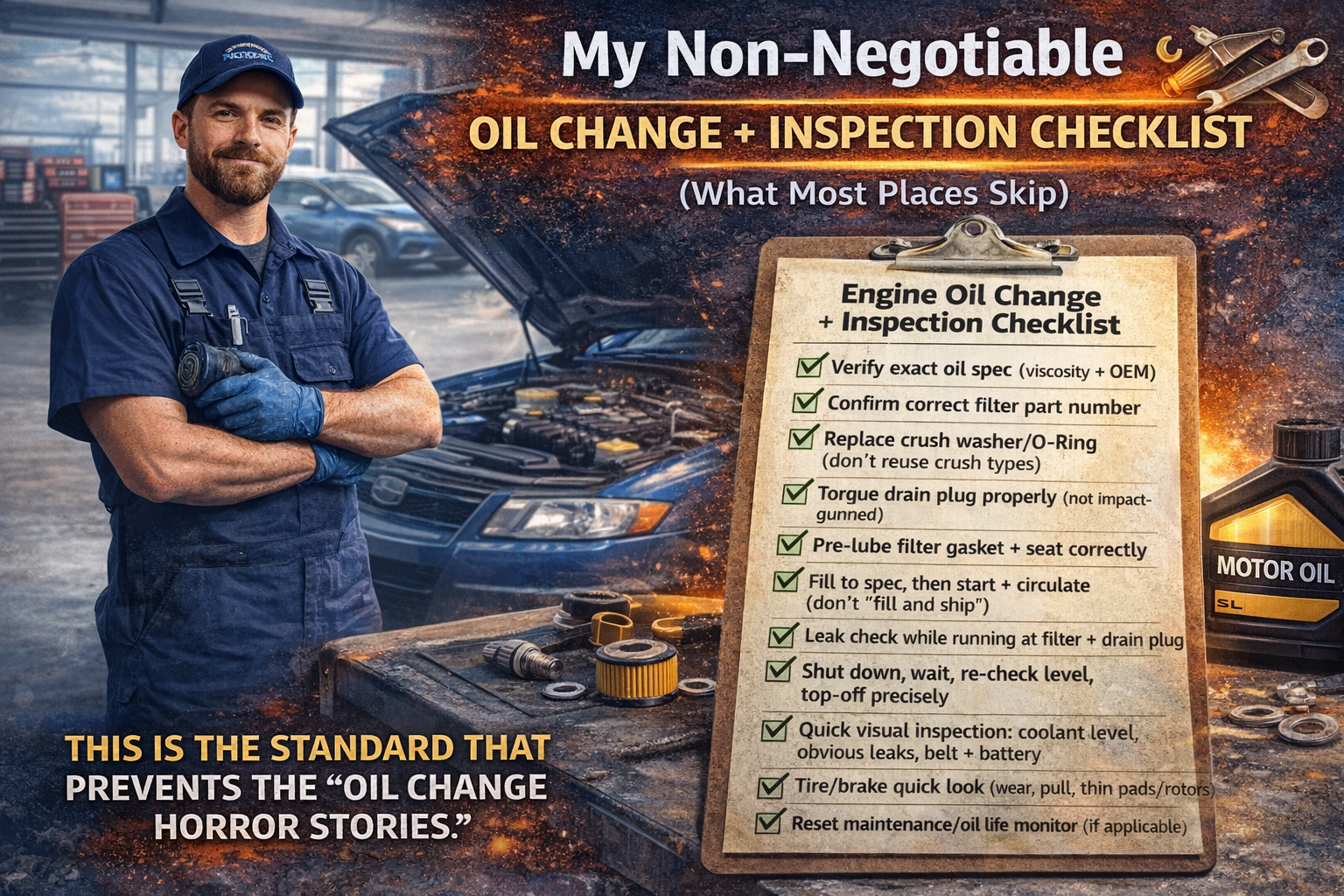 My Non-Negotiable Oil Change + Inspection Checklist (What Most Places Skip) My Non-Negotiable Oil Change + Inspection Checklist (What Most Places Skip)