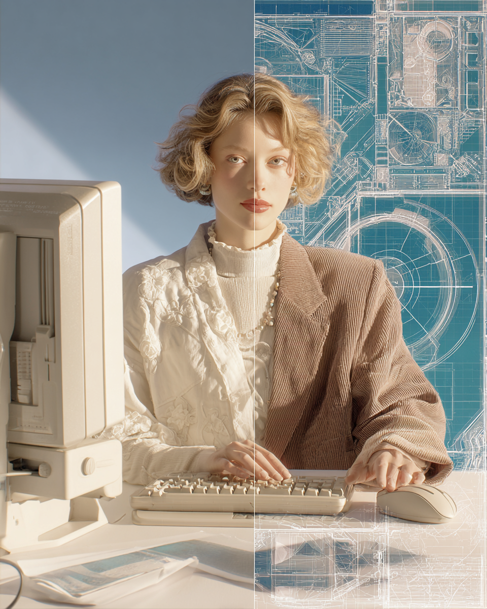 Woman at a computer staring at the camera Woman at a computer staring at the camera